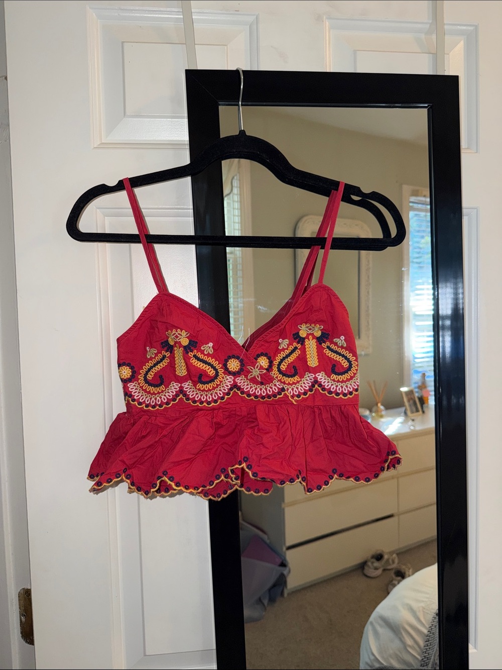 Tularosa Red Floral Embroidered Top